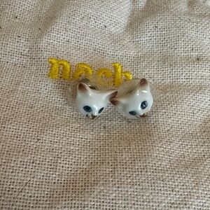 Handmade White Ceramic Cat Head Stud Earrings - Charming Animal Jewelry